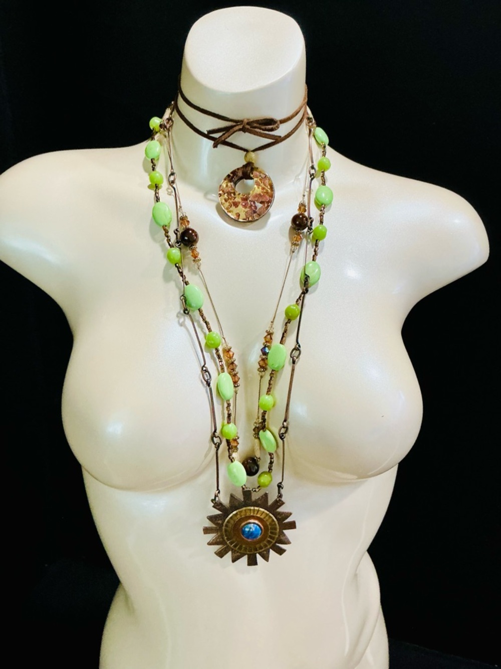 Boho GR Gemstones & Sunburst w/ Lapis Pendant Layered Copper Artisan Necklace